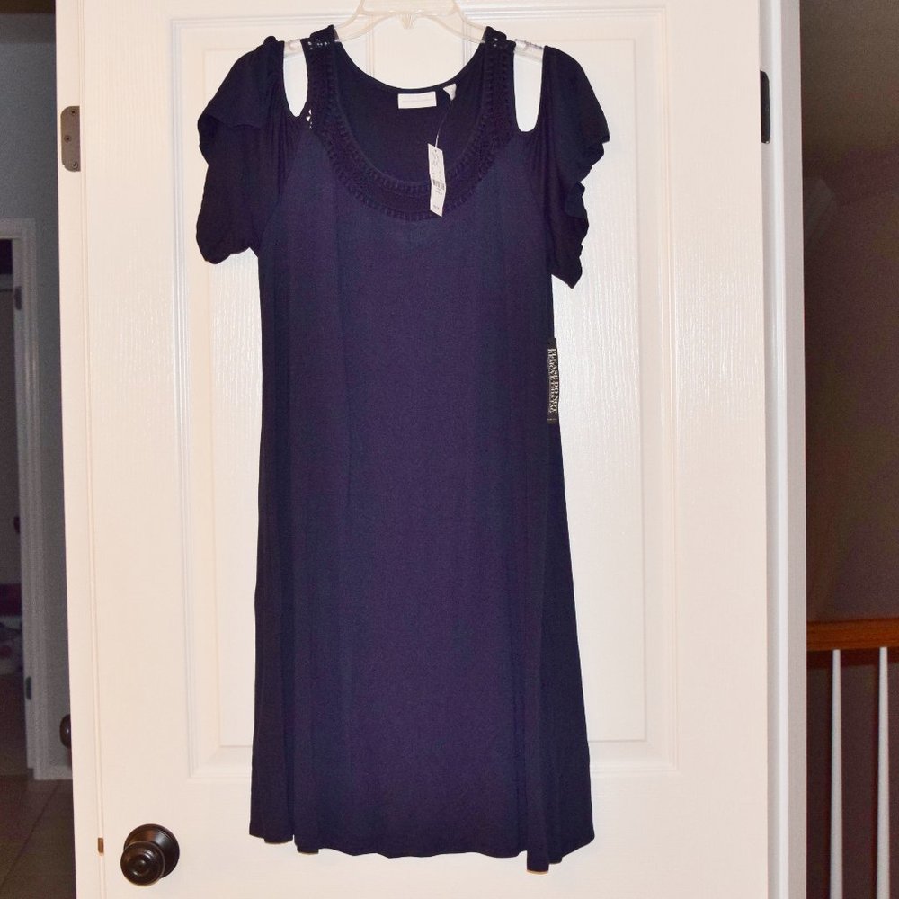 New York & Company Navy cold shoulder knit dress